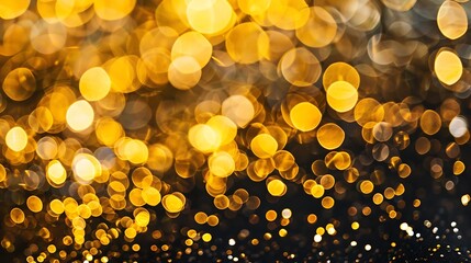 Aufkleber - Golden blurred bokeh lights on black background Glitter sparkle stars for celebrate Overlay for your design : Generative AI