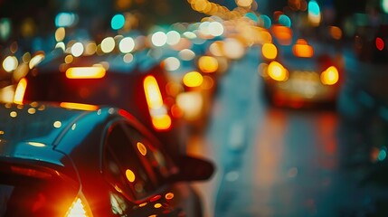 Aufkleber - Blurred lights evening city traffic bokeh Defocused night city traffic Blurred lights bokeh car headlights driving evening city road City night traffic background : Generative AI