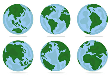 Poster - Set of planet earth. Set of earth globe. World maps flat design simple