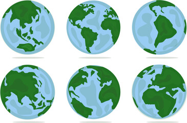 Poster - Set of planet earth. Set of earth globe. World maps flat design simple