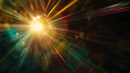 Aufkleber - Easy to add lens flare effects for overlay designs or screen blending mode to make highquality images Abstract sun burst digital flare iridescent glare over black background : Generative AI