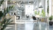Blur focus of Fashion and modern office interiors Front view of a loft open space office interior Blur background : Generative AI