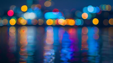 Fototapete - Bokeh of colorful night city lights Blur city background : Generative AI