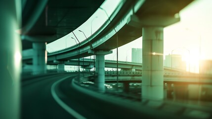 Poster - Highway overpass motion blur with city background : Generative AI
