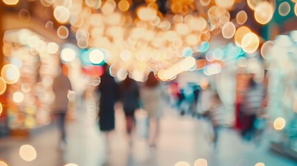 Aufkleber - Blurred image of people in shopping mall with bokeh vintage color : Generative AI