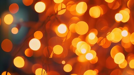 Poster - Blurred orange bokeh background Blur abstract background of urban light Warm light with beautiful pattern of round bokeh Orange light in the night Street lamp blurred lights in the cit : Generative AI