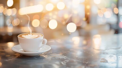 Aufkleber - Blur coffee shop or cafe restaurant with abstract bokeh light background For create montage product display : Generative AI