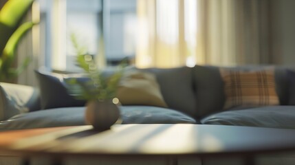 Leinwandbilder - blur image of living room with table and sofa for background usage : Generative AI