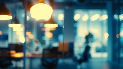 Poster - Blurring the Background in a Modern Office Interior evening light effect : Generative AI