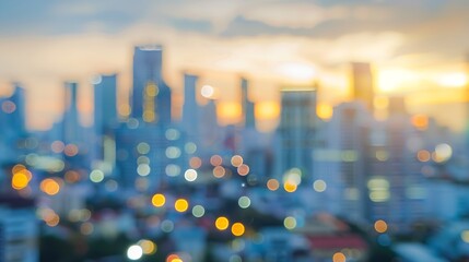 Poster - Abstract blur city estate building in morning view background Cityscape skyline from top office window view Blurred outside bokeh real architecture modern company construction town mor : Generative AI