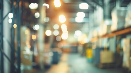 Aufkleber - Blur warehouse factory storage background Shipping merchandise in warehouse storage room background Blur factory and products with bokeh light backdrop banner : Generative AI