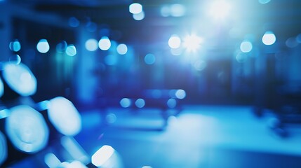 Aufkleber - blurred gym background for presentation banners That has exercise equipment Many and many kinds There is a modern interior that uses beautiful blue light : Generative AI