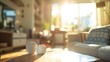 Blur image of living room with furniture at home with sunlight for background usage blur interior concept : Generative AI