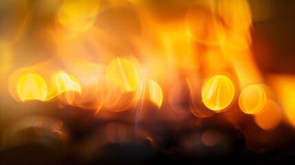 Fototapete - Flames in a fireplace abstract blurred background photo with yellow lights natural  bokeh effect : Generative AI