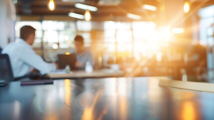 Aufkleber - Businessmen blur in the workplace or work space of table work in office with computer or shallow depth of focus of abstract background : Generative AI