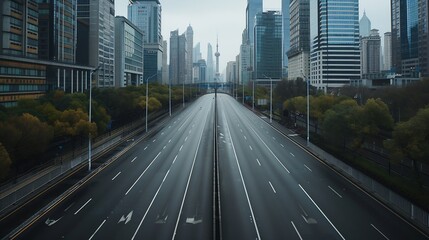 Poster - Highway heading to the cityIn the center of Shanghai China : Generative AI