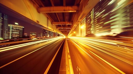 Poster - Highway overpass motion blur with city background : Generative AI