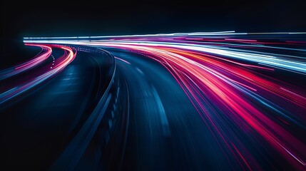 Aufkleber - speed light line motion blur on dark background data transfer simulation blue to red lights : Generative AI