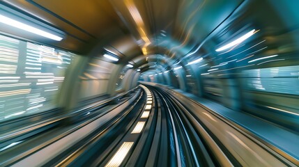 Aufkleber - Subway tunnel with Motion blur of a city from inside monorail in Tokyo : Generative AI