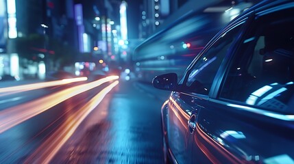 Aufkleber - The car light trails in the city : Generative AI