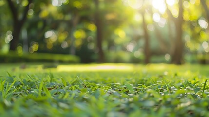 Aufkleber - Blurred nature green tree in a park background natural trees and lawn with walkway in outdoor garden with light bokeh from sunlight and sky Abstract blur nature landscape green environ : Generative AI