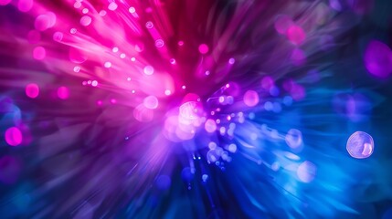 Aufkleber - Defocused neon glow Light flare overlay Futuristic led illumination Blur ultraviolet magenta pink purple blue color radiance on dark abstract background : Generative AI