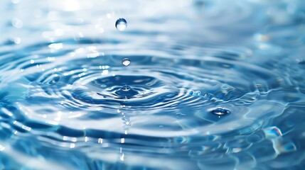 Fototapete - Blue water with ripples on the surface Defocus blurred transparent blue colored clear calm water surface texture with splashes and bubbles Water waves with shining pattern texture back : Generative AI