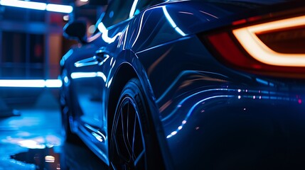 Aufkleber - blue car lights at night long exposure : Generative AI