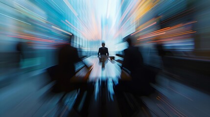 Aufkleber - Businessmen blur in the workplace or work space of table work in office with computer or shallow depth of focus of abstract background : Generative AI