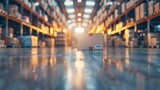 Fototapeta Sport - Blur warehouse background Blurred store factory industry warehouse space and hardware box for delivery with bokeh light background business logistic distribution storage cargo concept : Generative AI