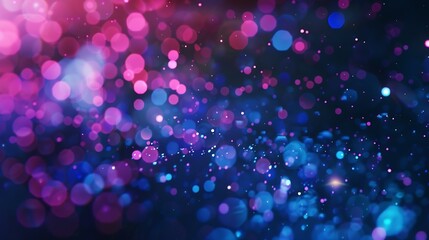 Poster - Blur neon light Lens flare overlay Bokeh fluorescent flash gleam Defocused blue purple color flecks on dark black abstract background : Generative AI