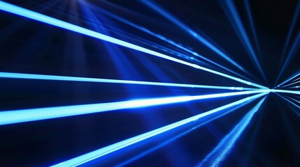 Aufkleber - Blur luminous rays Glowing neon banner Cyber flare Defocused ultraviolet navy blue color light lines motion on dark black futuristic abstract background : Generative AI