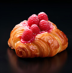 Wall Mural - Famous French croissant with yummy look and toppings and fillings, puff pastry food photography 