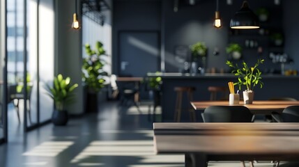 Aufkleber - DARK BLURRED OFFICE BACKGROUND MODERN RESTAURANT INTERIOR : Generative AI