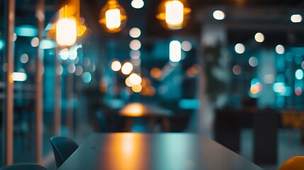 Aufkleber - At night beautiful Abstract blurred office interior room blurry working space with defocused effect : Generative AI