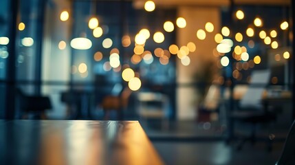 Fototapete - DARK BLURRED OFFICE BACKGROUND NIGHT ILLUMINATED INTERIOR ROOM BRIGHT DESIGN : Generative AI