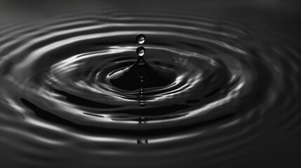 Wall Mural - Panorama Water ripples from a drop of water in the dark water drop dark tone Abstract black circle water drop ripple Liquid texture backgroundRippled liquid with mood effect in black a : Generative AI