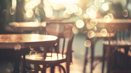 Poster - Blurred bokeh of the dining tables and chairs in vintage style image : Generative AI