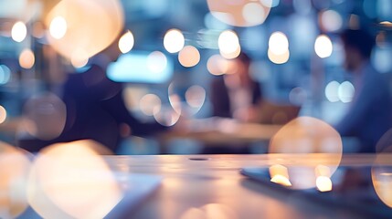 Aufkleber - Businessmen blur in the workplace or work space of table work in office with computer or shallow depth of focus of abstract background : Generative AI