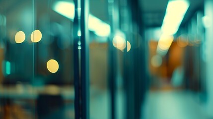 Aufkleber - At night beautiful Abstract blurred office interior room blurry working space with defocused effect : Generative AI