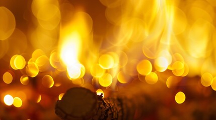 Fototapete - Flames in a fireplace abstract blurred background photo with yellow lights natural  bokeh effect : Generative AI