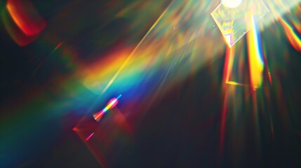 Aufkleber - A Prism Rainbow Light on dark Background Overlay Crystal flare abstract effect Holographic sunlight reflection wallpaper colorful glare bokeh : Generative AI