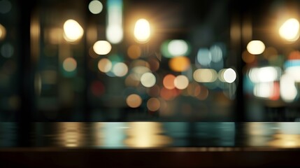 Aufkleber - dark blurred background with empty table top cafe restaurant windows background for your product : Generative AI