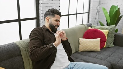 Sticker - Disgusted young man's aversion erupts at home, fearful expression and hands raised in absolute disgust - displeased with anger and shock.