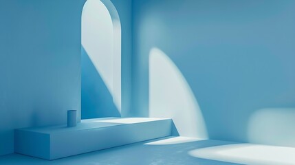 Aufkleber - Minimalistic simple abstract light blue background for product presentation Shadow and light from windows on wall : Generative AI