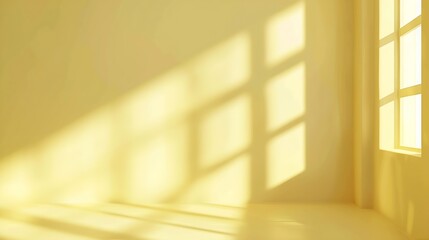 Poster - Abstract pastel yellow studio background for product presentation Empty room with shadows of window Display product with blurred backdrop : Generative AI