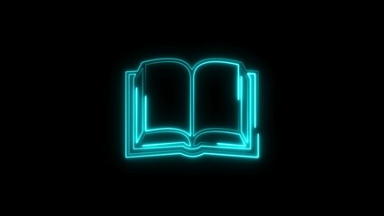 Neon Cyan Line Holy Book Gesture Icon Isolated on Dark Background