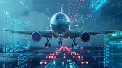 Wall Mural - Airplane in the airport, Ensuring data security and compliance in aviation software