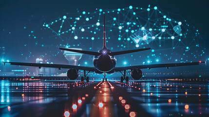 Wall Mural - Airplane in the airport, Ensuring data security and compliance in aviation software
