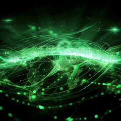 Wall Mural - Green mesh global network of radio waves.